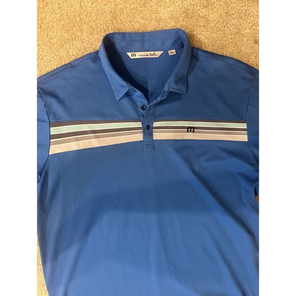 Travis Mathew Polo Shirt Men Size 2XL Blue Golf Club Rugby Pullover Striped - Picture 3 of 6